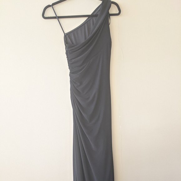 One Shoulder Black Floor Length Formal Gown - Picture 2 of 3